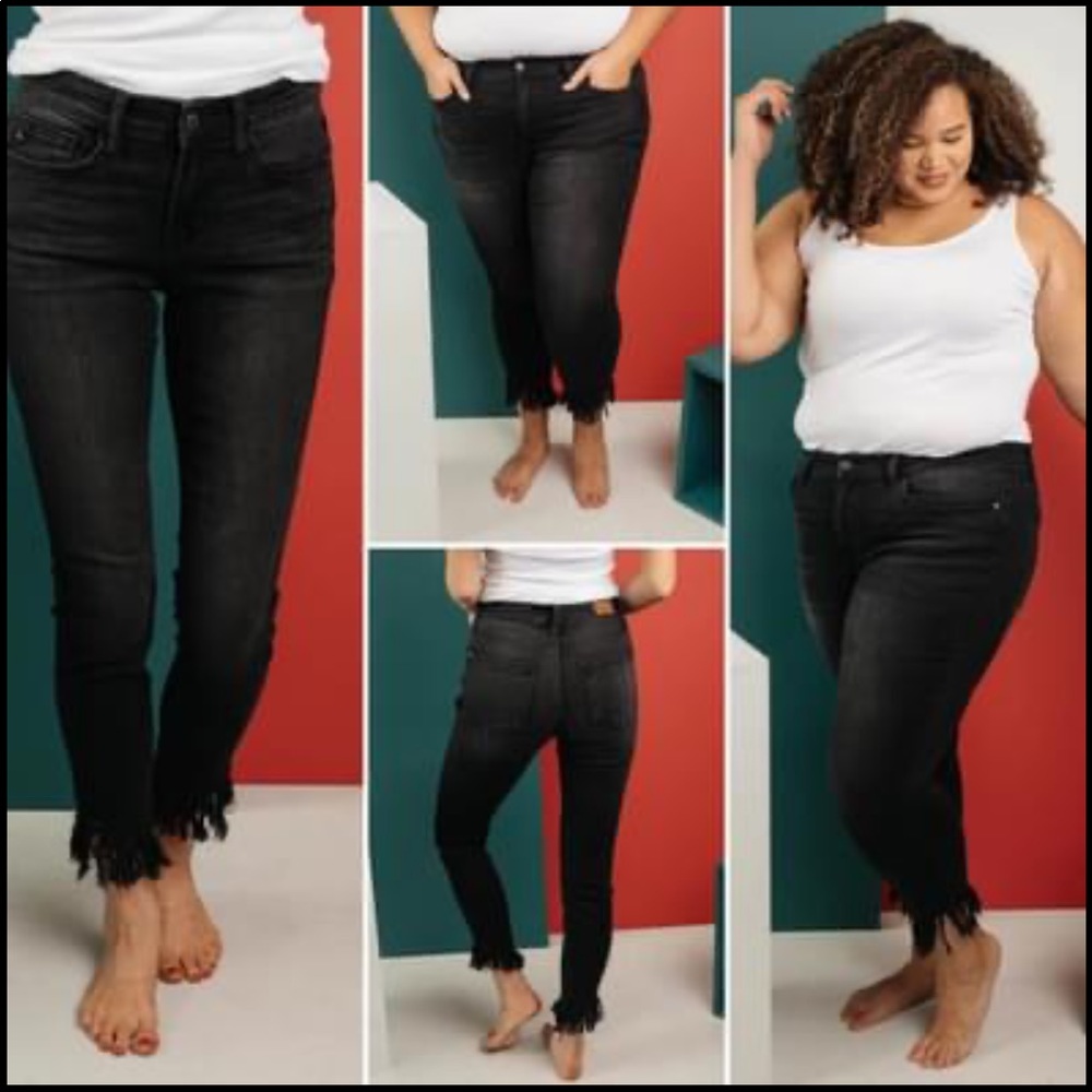 Judy Blue- Black distressed hem jeans